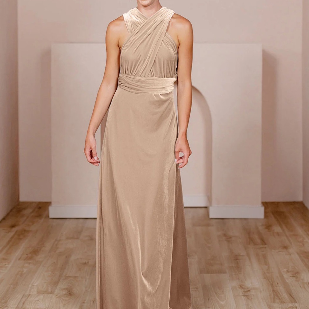 Revelry Micah Gold Champagne Velvet Convertible Dress Size Small